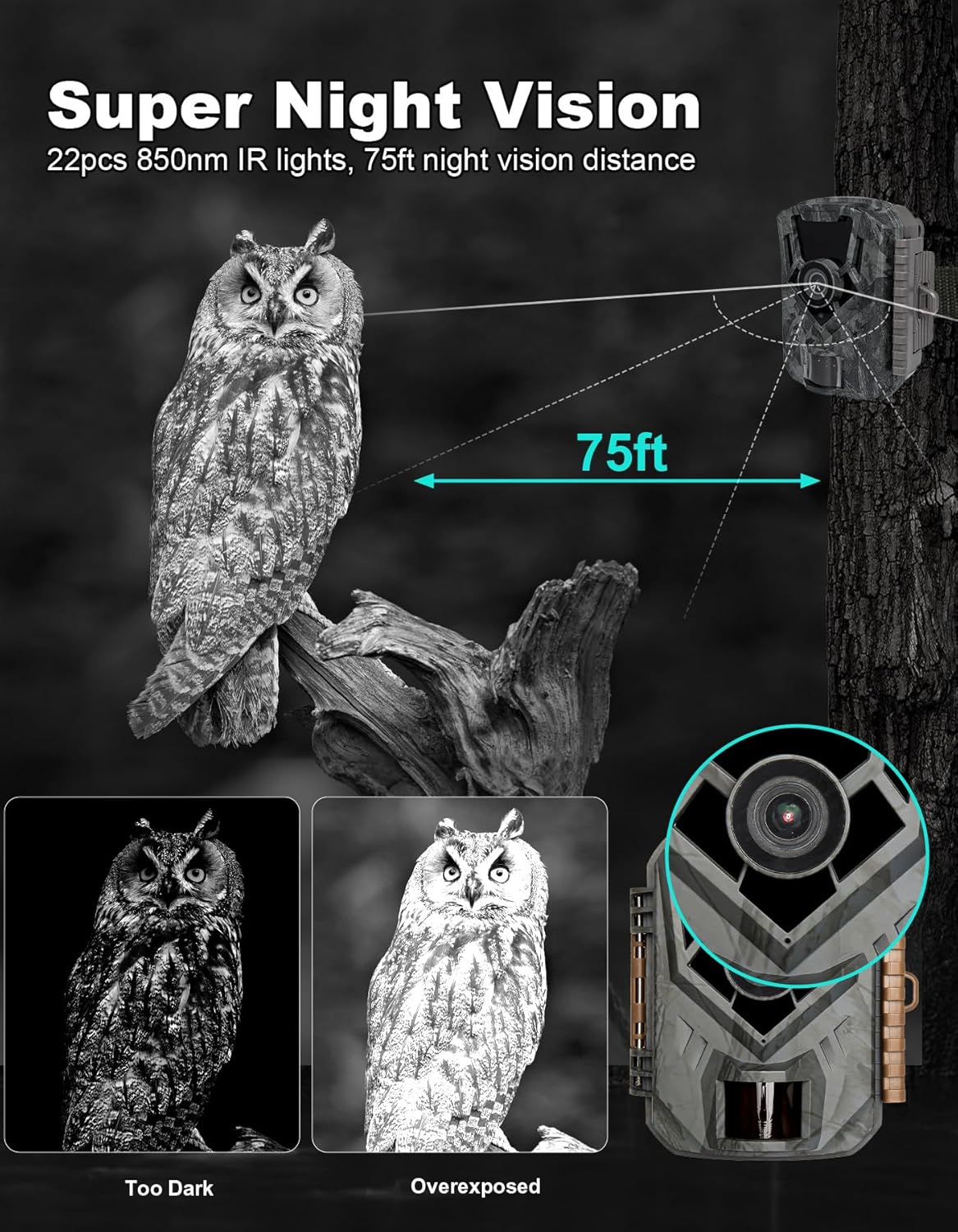 KJK Mini Trail Camera, 36MP 2.7K Game Camera with Night Vision 0.1s Trigger Time Motion Activated 130°Wide-Angle, Waterproof Trail Cam with 2.0” HD TFT Screen, Hunting Camera for Wildlife Monitoring