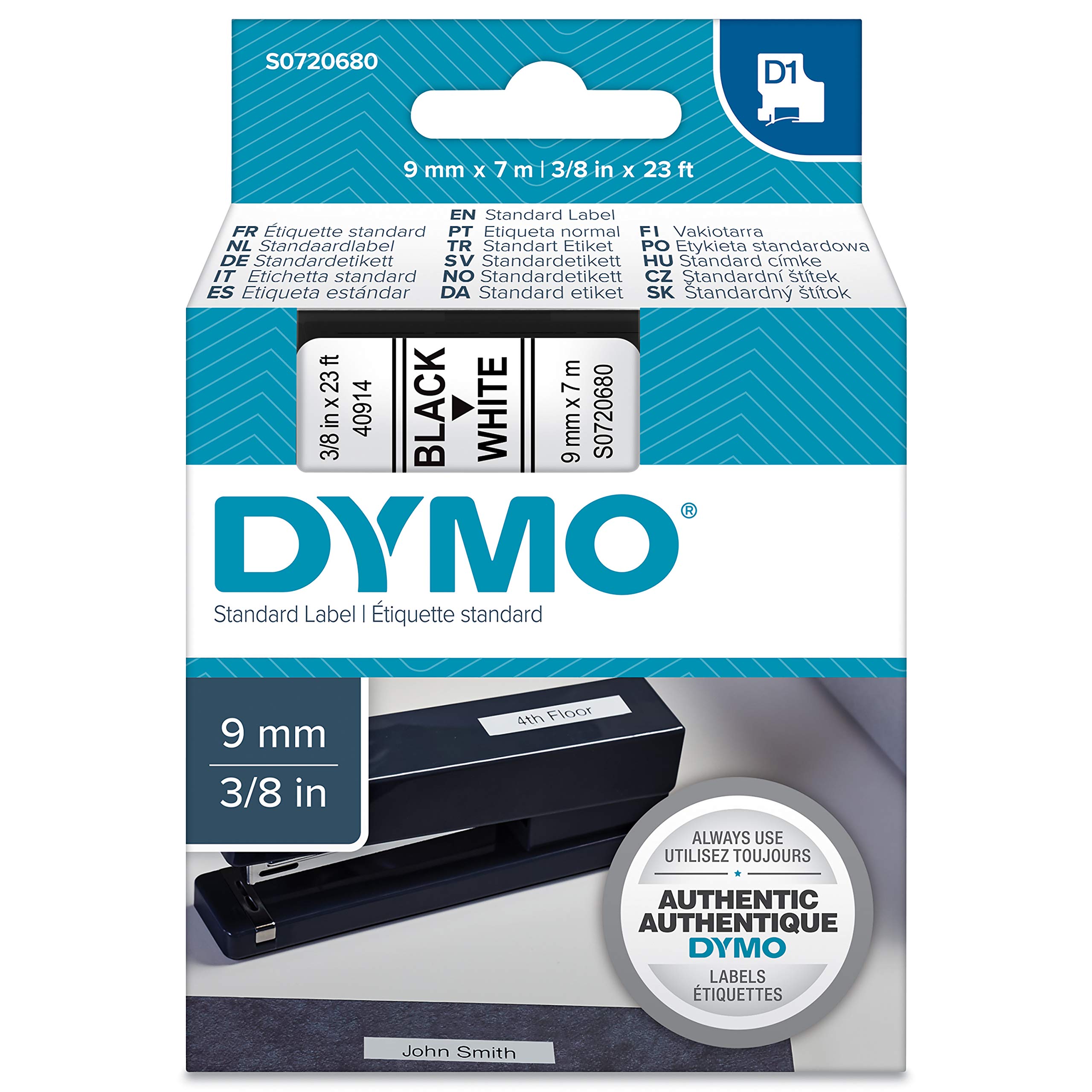 Dymo D1 etichette, stampa nero su bianco, 12x7 mm & D1 Etichette Autoadesive per Stampanti LabelManager, Rotolo da 9 mm x 7 m, Stampa Bianco su Nero, 1 Pezzo