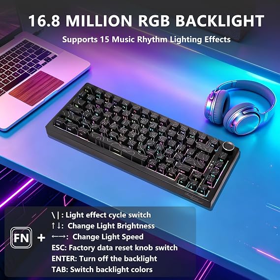 K81 Wireless Mechanical Keyboard,75% keyboard with Knob, Bluetooth/2.4G/USB, Hot Swap, RGB Gaming Keyboard with Full-Key Anti-Ghosting,for Win/Mac (black)