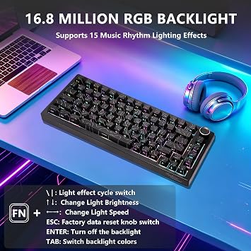 K81 Wireless Mechanical Keyboard,75% keyboard with Knob, Bluetooth/2.4G/USB, Hot Swap, RGB Gaming Keyboard with Full-Key Anti-Ghosting,for Win/Mac (black)