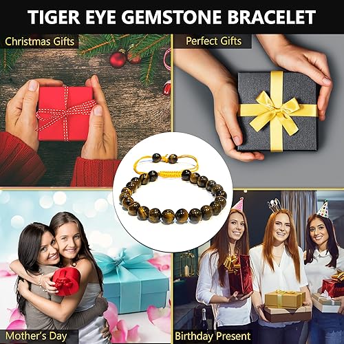 Vista 307 de Adjustable Crystal Bracelet – Gemstone Bead Bracelet with Adjustable Macrame String – Chic Gemstone Bracelet for Men and Women – 8mm Round Healing