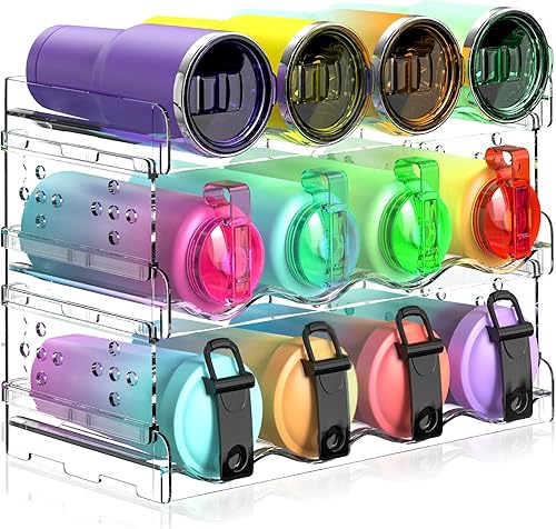 Miniatura 8 de Organizador de botellas de agua de 4 niveles  16 botellas, organizador apilable de tazas para gabinete, encimera, despensa y refrigerador, soporte