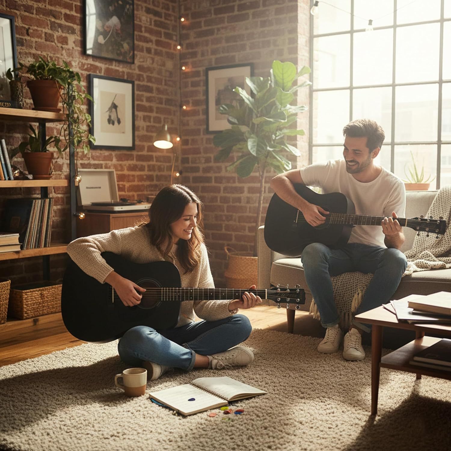 Jasmine S35 Dreadnought Acoustic Guitar - Matte Black Bundle with Hard Case, Tuner, Strings, Strap, Picks, Instructional Book, Austin Bazaar Instructional Video, and Polishing Cloth