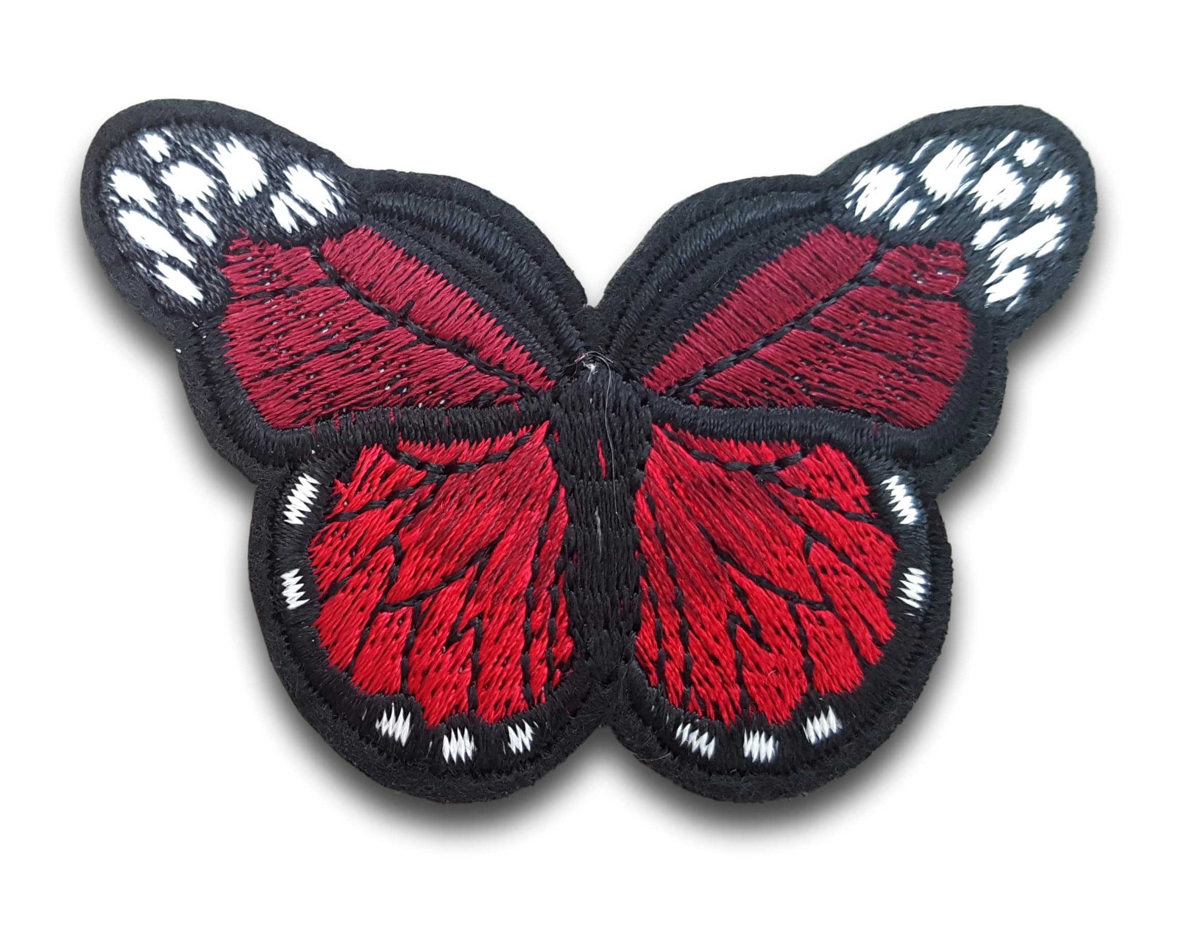 Mini Dark Red Butterfly Embroidered Iron-on Sew-on Patch by Crystal Charmz, Ideal for Craft Projects, Jackets, Jeans & Bags etc.