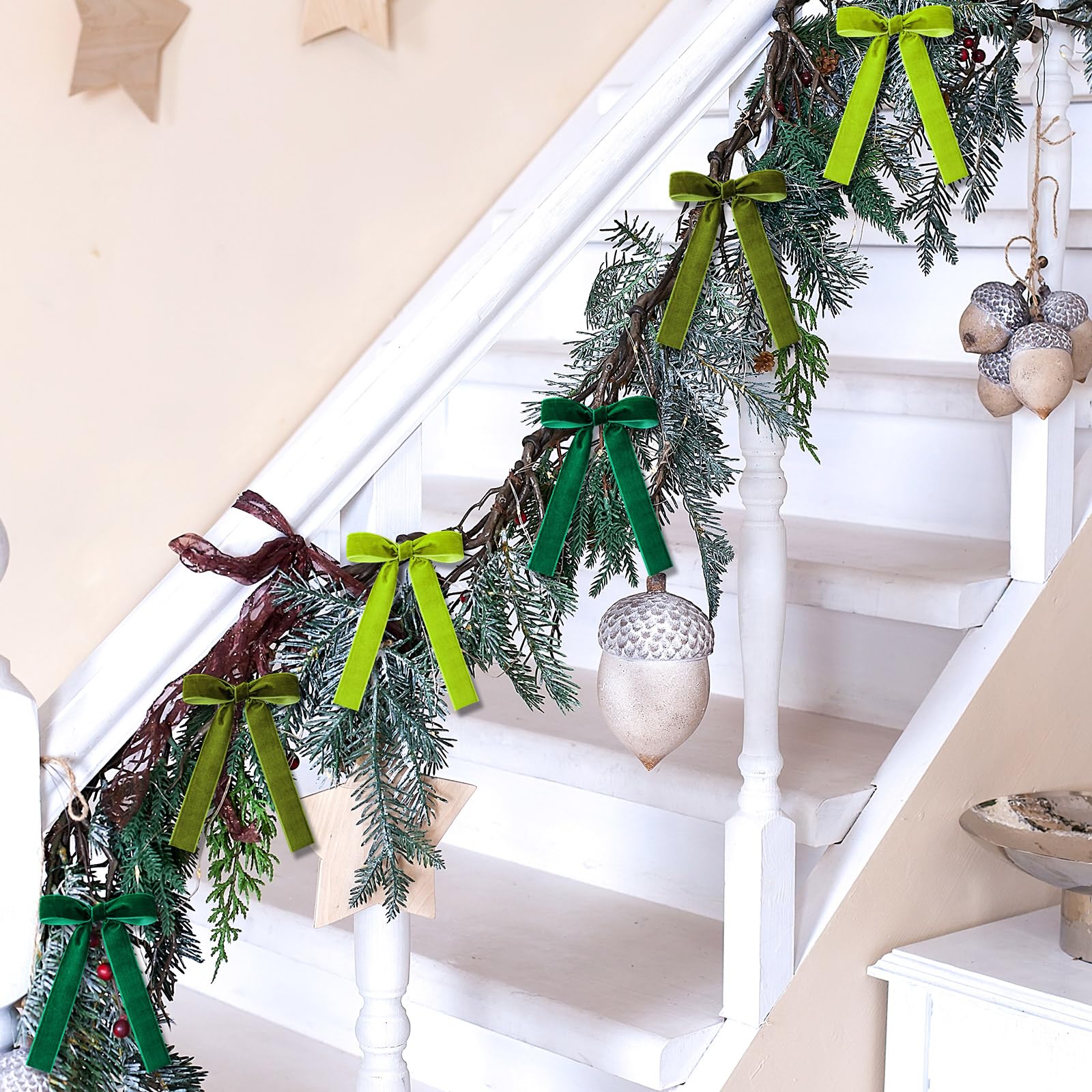 Juego de 36 lazos de terciopelo de Navidad, lazos de Navidad, para manualidades, manualidades, regalos, para guirnaldas, decoración del hogar, boda, decoración interior al aire libre (verde