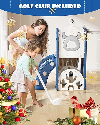 Miniatura 3 de XJD Tobogán 7 en 1 para niños pequeños, tobogán de interior para niños de 12 a 36 meses, nueva actualización con golf, aro de baloncesto para juegos