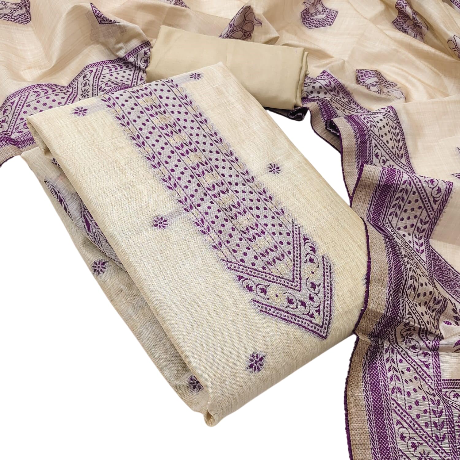 Pandadi Saree Women's Jacquard Jamdani Weaving Unstitched Salwar Suit Dress Material-picture-10