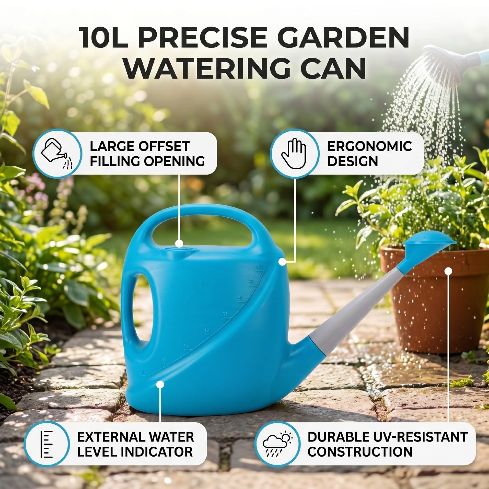 Fockety Innaffiatoio da 10 Litri con Ampia Bocca e Manico Ergonomico per Giardinaggio