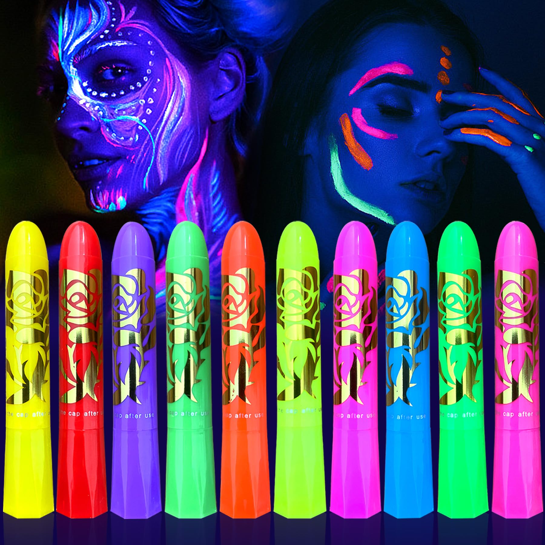 Glow in the Dark Face and Body Painting, Makeup Face Paint Kit for Kids and Adults Halloween Club Kits UV Black Light Birthday Party Masquerade Neon Glow Supplies (10 color)