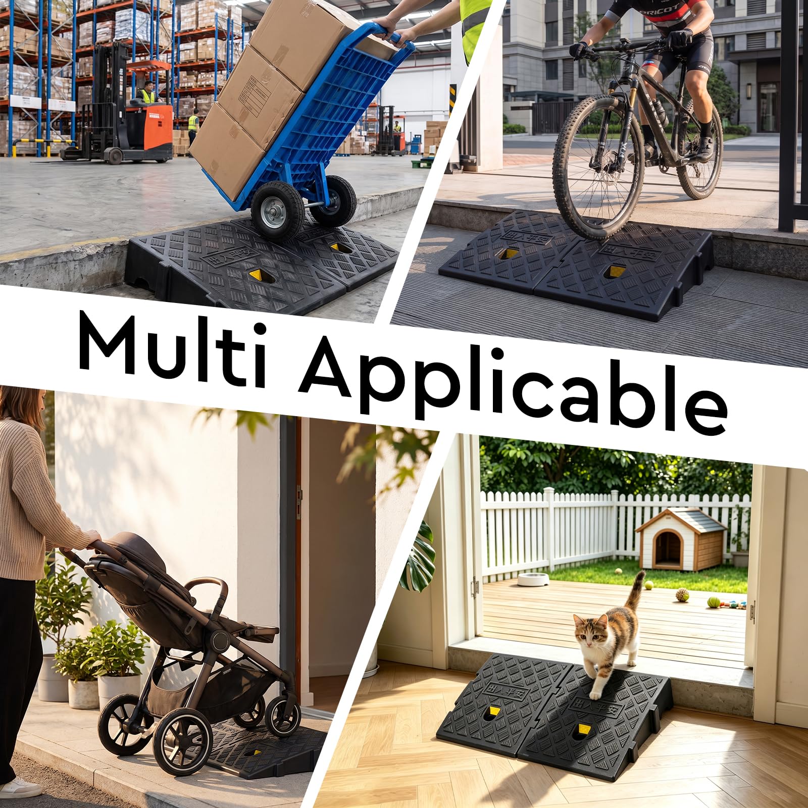 SWAWIS Rampes de Trottoir 2 Pièces 27 x 25 x 13 cm | Rampe de Seuil avec Boulons D'extension Bandes réfléchissantes pour Portes, Marches, Fauteuils Roulants, Motos et Scooters