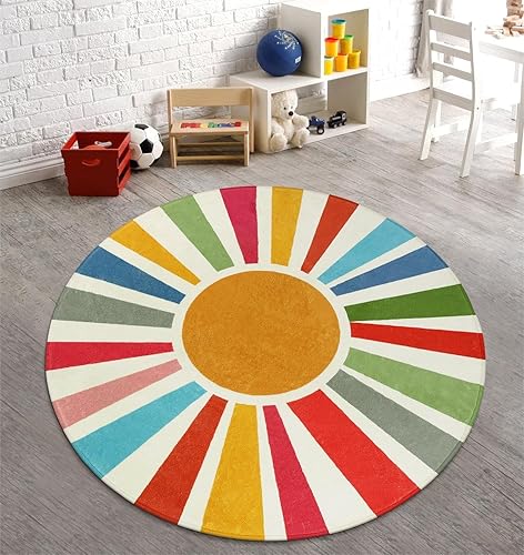 Miniatura 3 de STARUIA Alfombra redonda retro para dormitorio, alfombra lavable colorida de 5 pies para guardería, alfombra circular para niños para sala de