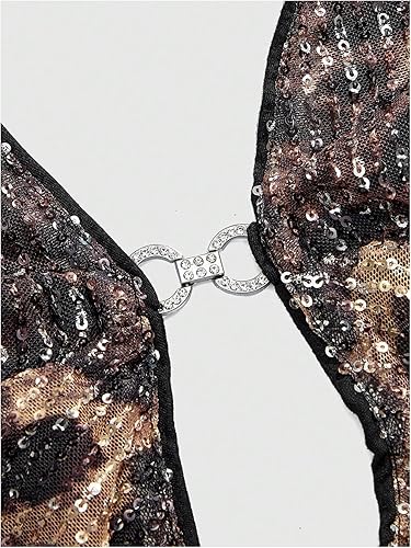 Miniatura 3 de Verdusa - Ombliguera para mujer con estampado de guepardo, lentejuelas, estilo Y2K, corsé halter con lazo en la espalda, para salir