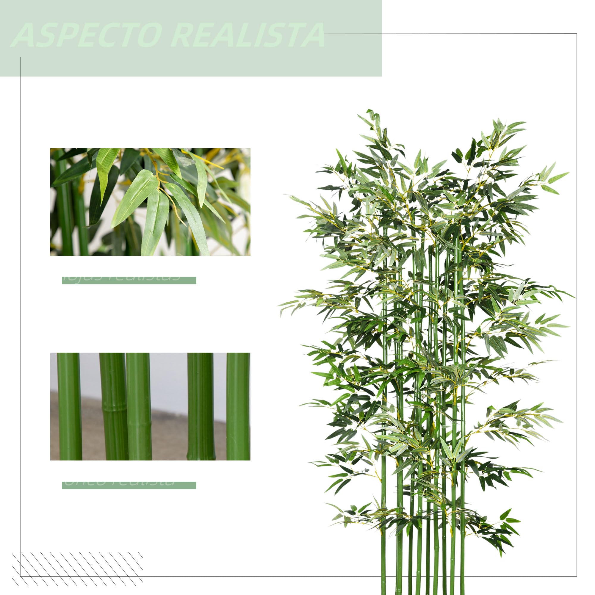 HOMCOM Bambú Artificiales Pack de 2 180 cm 1640 Hojas 35x10x180 cm Verde