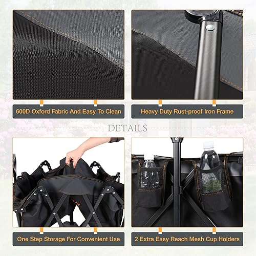 Miniatura 6 de FAIR WIND Carro plegable de doble piso, gran capacidad, resistente, con mango de extensión, ruedas grandes todo terreno para camping, deportes,