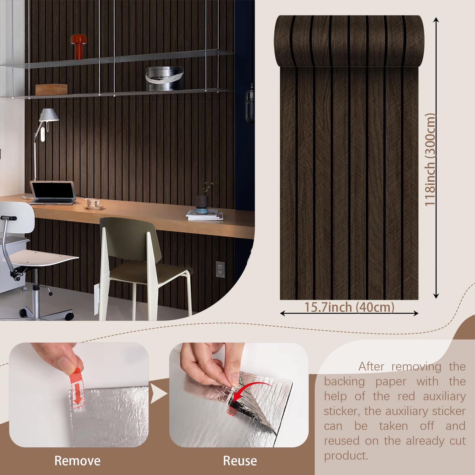 Fititem Panel de pared de listones de PVC para despegar y pegar, 118 x 15.7 pulgadas, autoadhesivo, grueso, imitación de madera de roble, paneles de pared insonorizados 3D para paredes y techos
