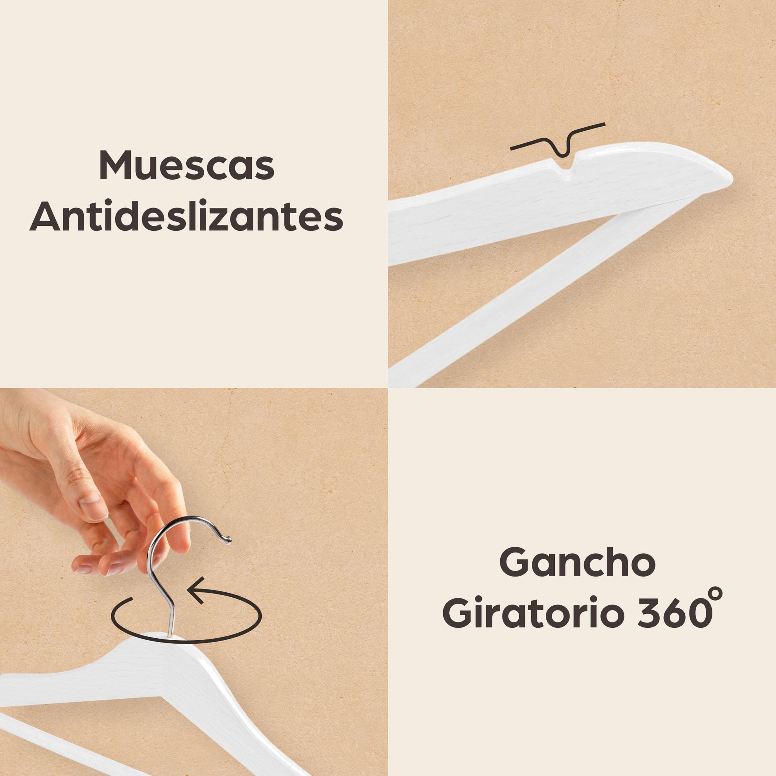 Praknu 20 Perchas de Madera Blanca - Gancho Giratorio 360° - Ranuras en los Hombros - con Barra para Pantalones - Madera Maciza Certificada FSC | Protege la ropa, gancho giratorio de 360 °, muescas para tirantes, madera maciza FSC para trajes y camisas