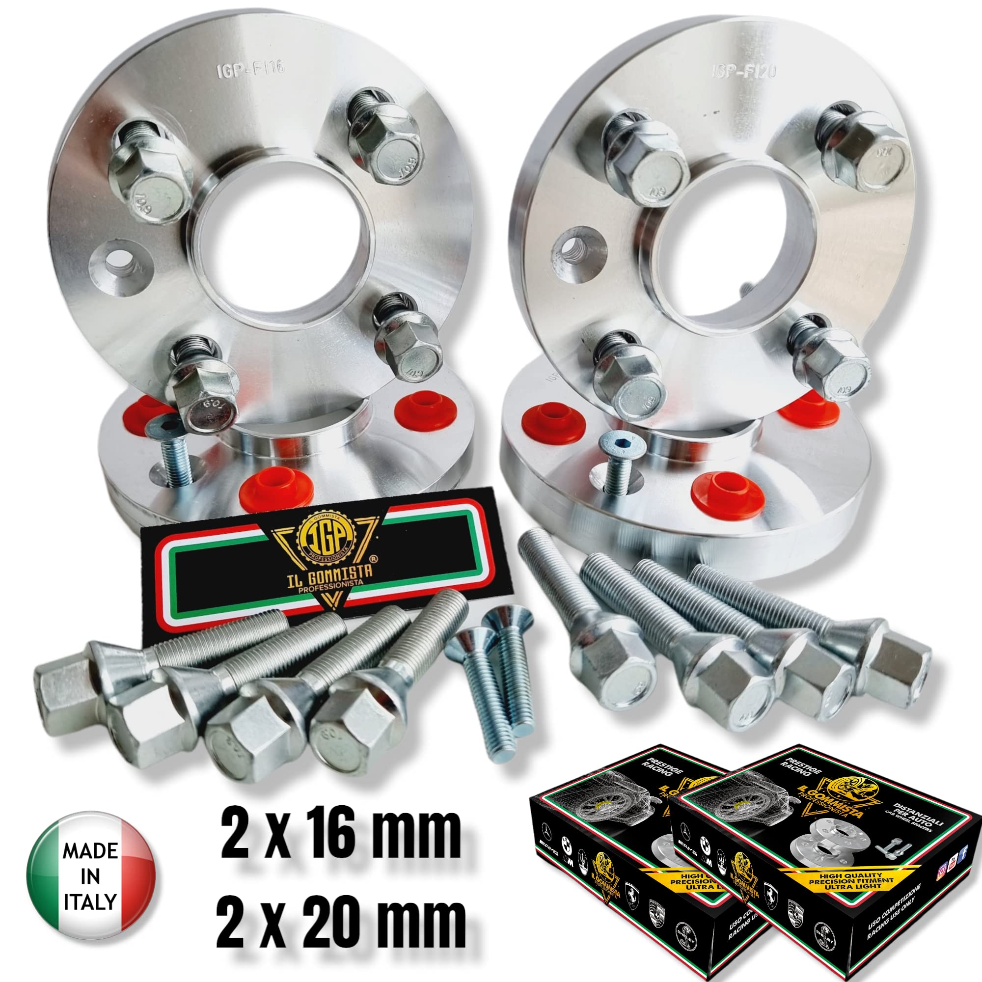 IGP 4 DISTANZIALI 16+20 mm 4 x 98 mozzo 58.1 + 16 BULLONI compatibili con FIAT PANDA + CROSS 4x4 dal 1980 al 2022 in poi *OK AUTO RUOTA CERCHI IN LEGA