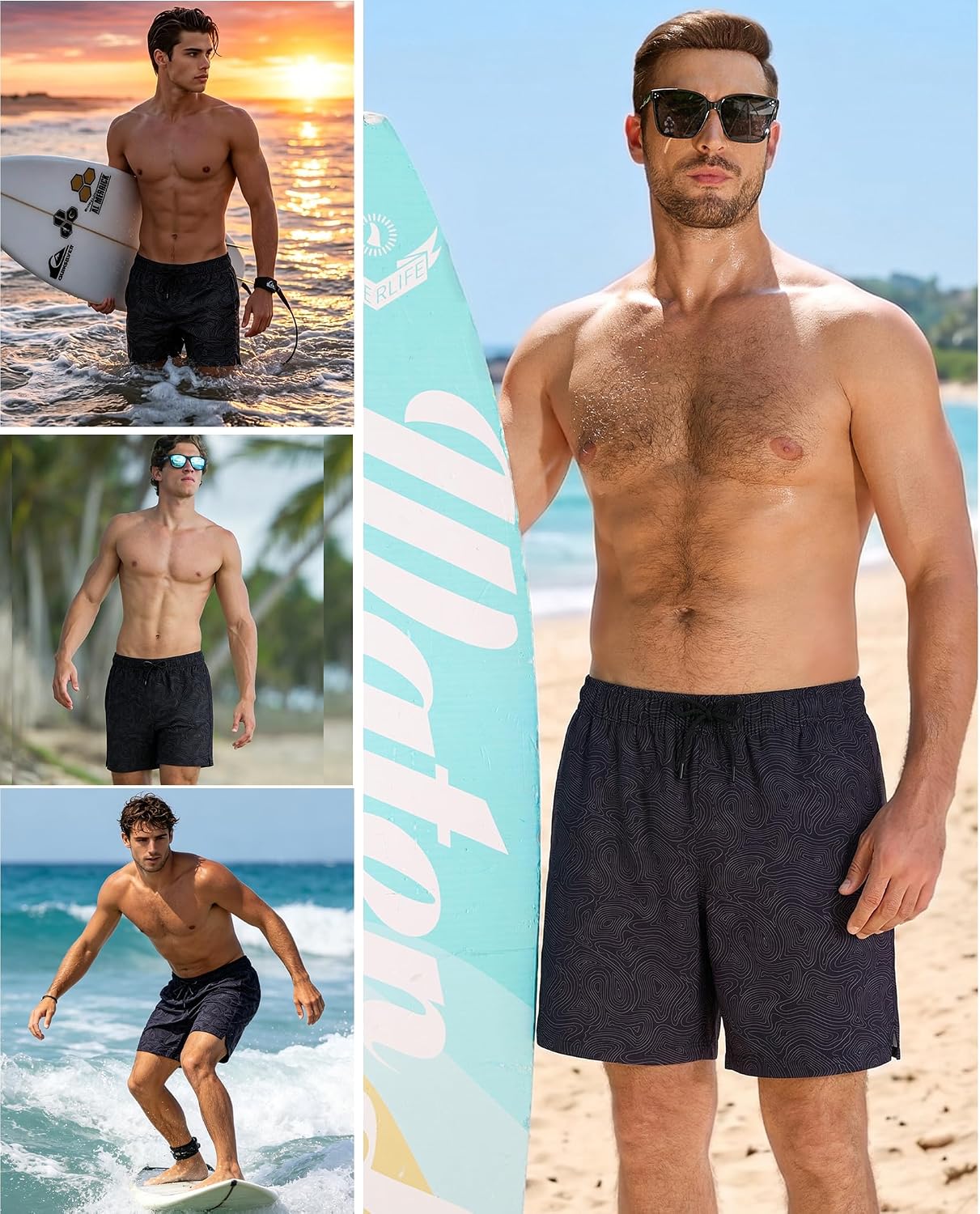 Mens Swim Shorts 7 Inch Quick Dry Anti-Chafe Swim Shorts with Liner