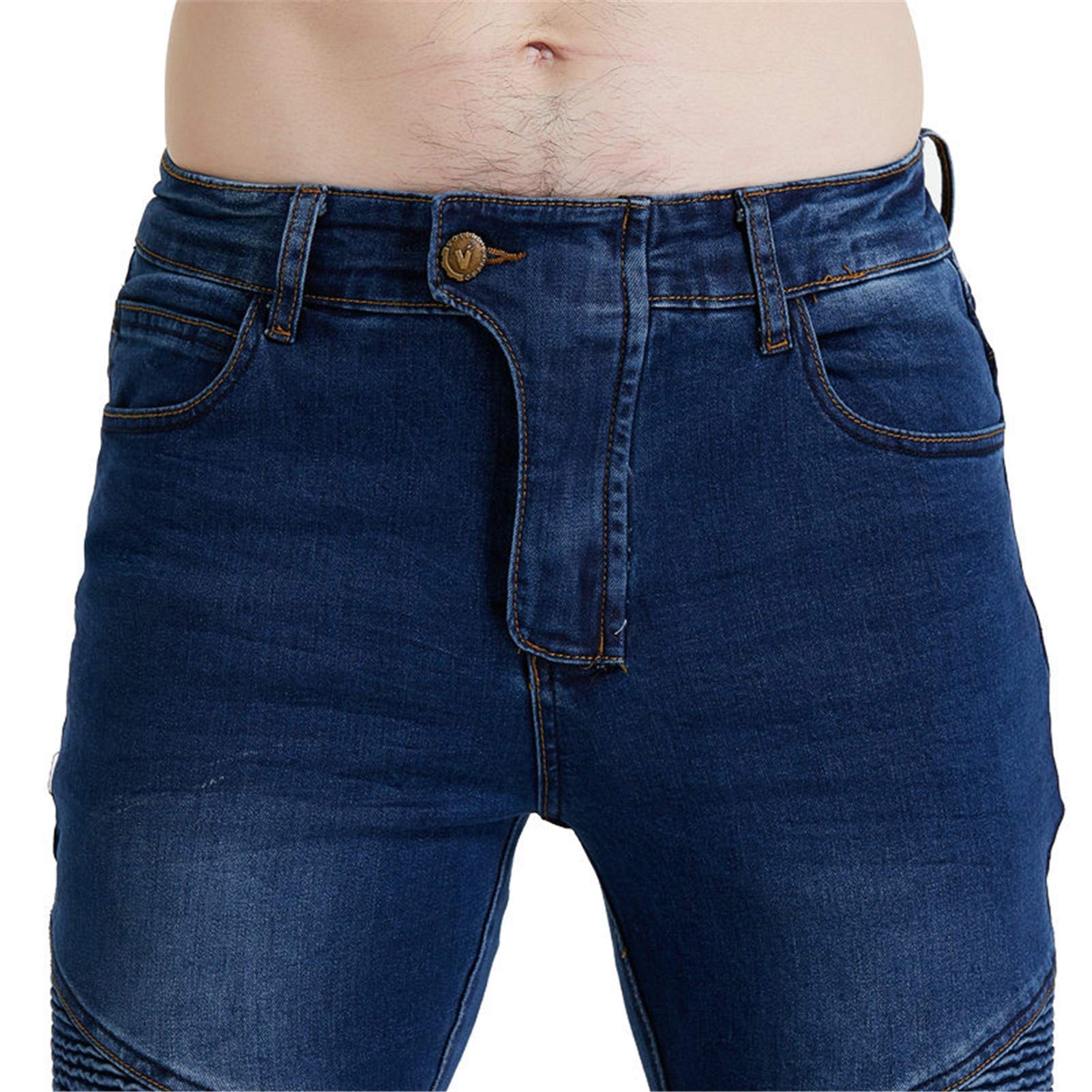 BEDSETS Pantaloni Moto Da Uomo, Pantaloni Jeans Denim Pantaloni Motocross, Con 2 Paia Di Jeans Imbottiti Protettivi, Con Fodera Protettiva (Blue,4XL)