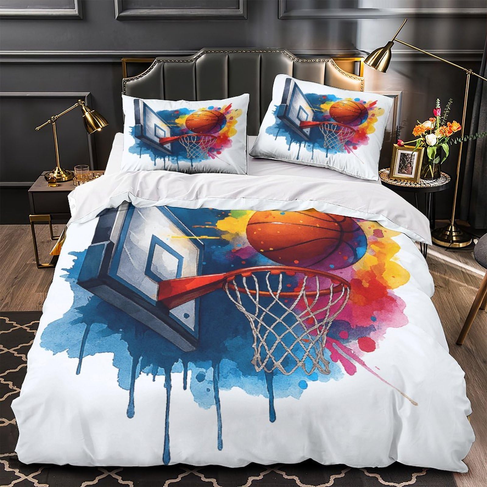 Housse de couette bleu hypoallergique et douce en microfibre 3D 220x240