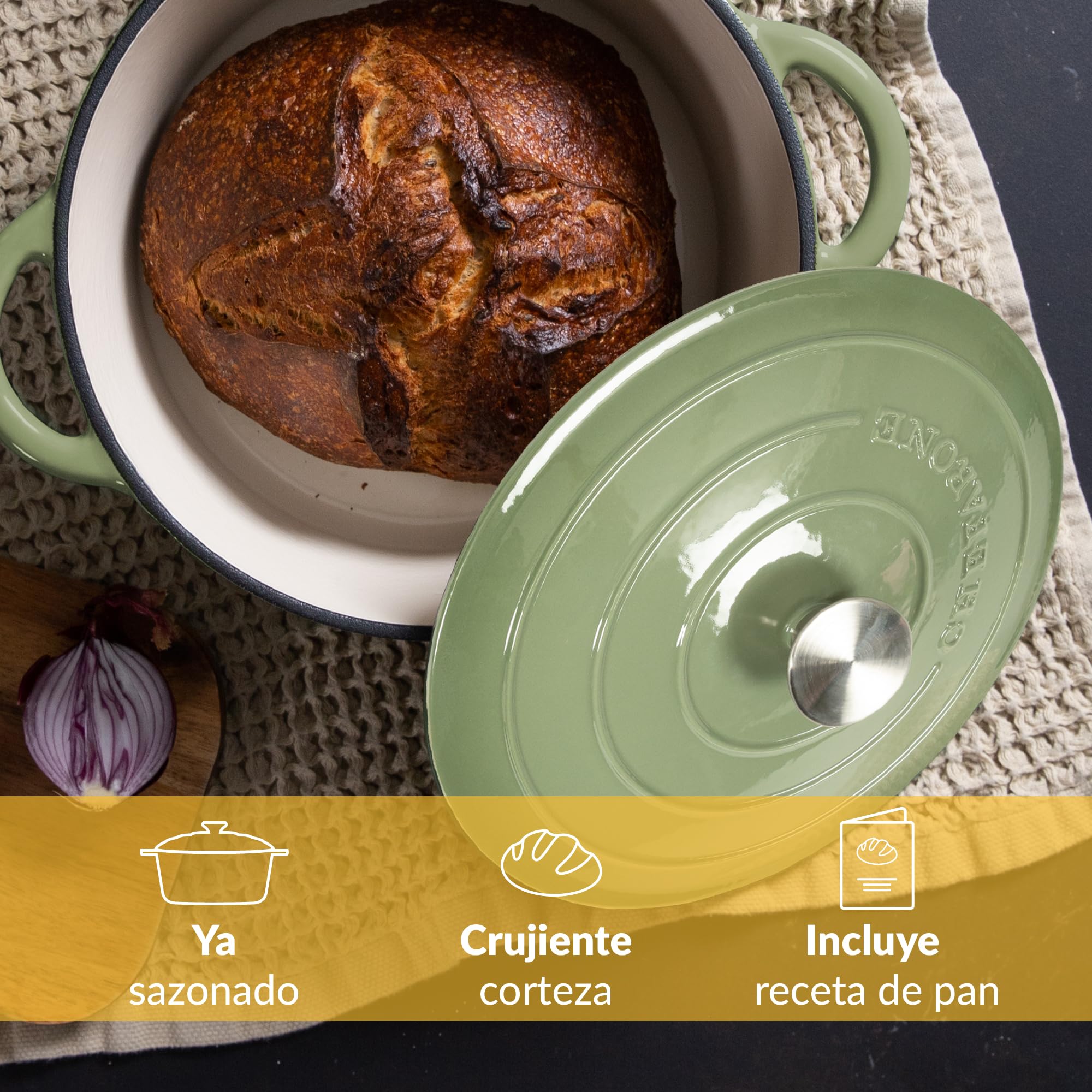 Chefarone Cacerola Hierro Fundido 24 cm 3,5L Esmaltada con Tapa Inducción Horno – Cocotte Multiusos para Hornear Pan Guisar Freír Cocinar