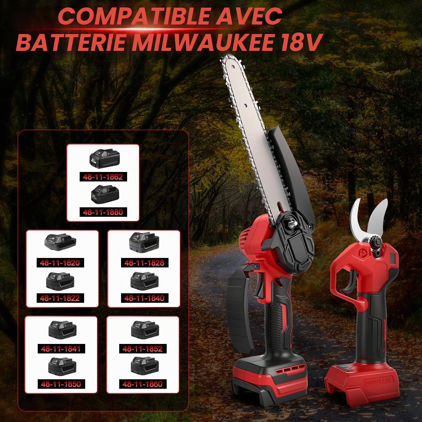 Tronçonneuse & sécateur sans fil 4 en 1 pour Milwaukee 18V (sans batterie)