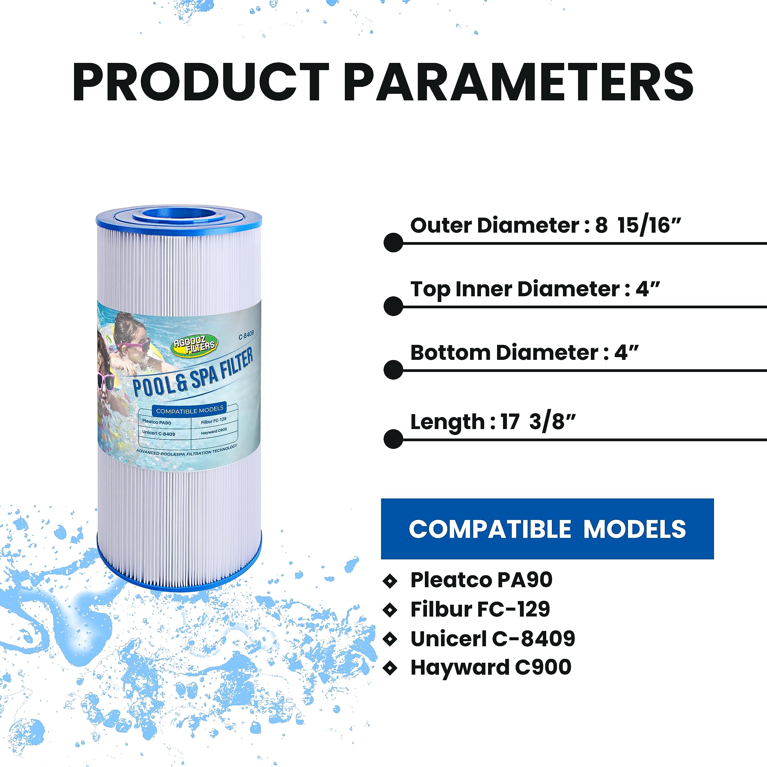 AGOOOZ PLF90A Pool Filter Replacement for Hayward C900, CX900RE, Pleatco PA90, C-8409, Filbur FC-1292, PXC95, 90 sq.ft Cartridge 1 Pack