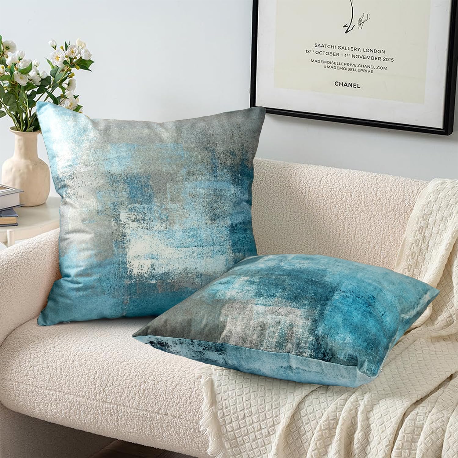 60x60 Cm Grigio JIAHANNHA Federe Cuscini Velluto Grigio 60x60cm - Set 2 Pezzi Decorativi Federe Per Divano - Foto 8