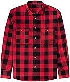 J.VER Flannel Shirt for Men Plaid Long Sleeve Casual Button Down Shirts Regular Fit Cotton Buffalo Checkered Top with Pockets Large Red Black