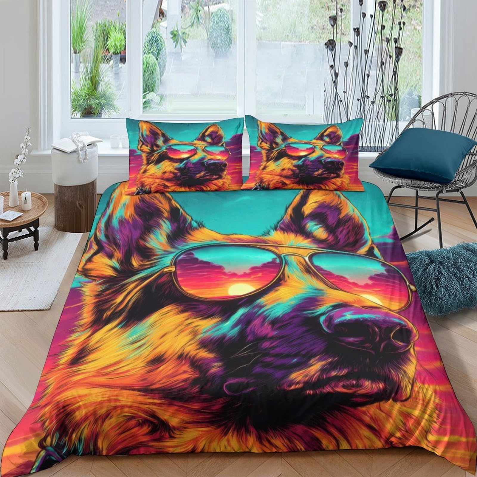 Ctjqhvkz Style-10 3D Printed Cool Dog Sunglasses Fitted Sheet Microfiber Vibrant Bed Cover For Bedroom Dorm Room Mattress Protection Decor Single（135X200cm）