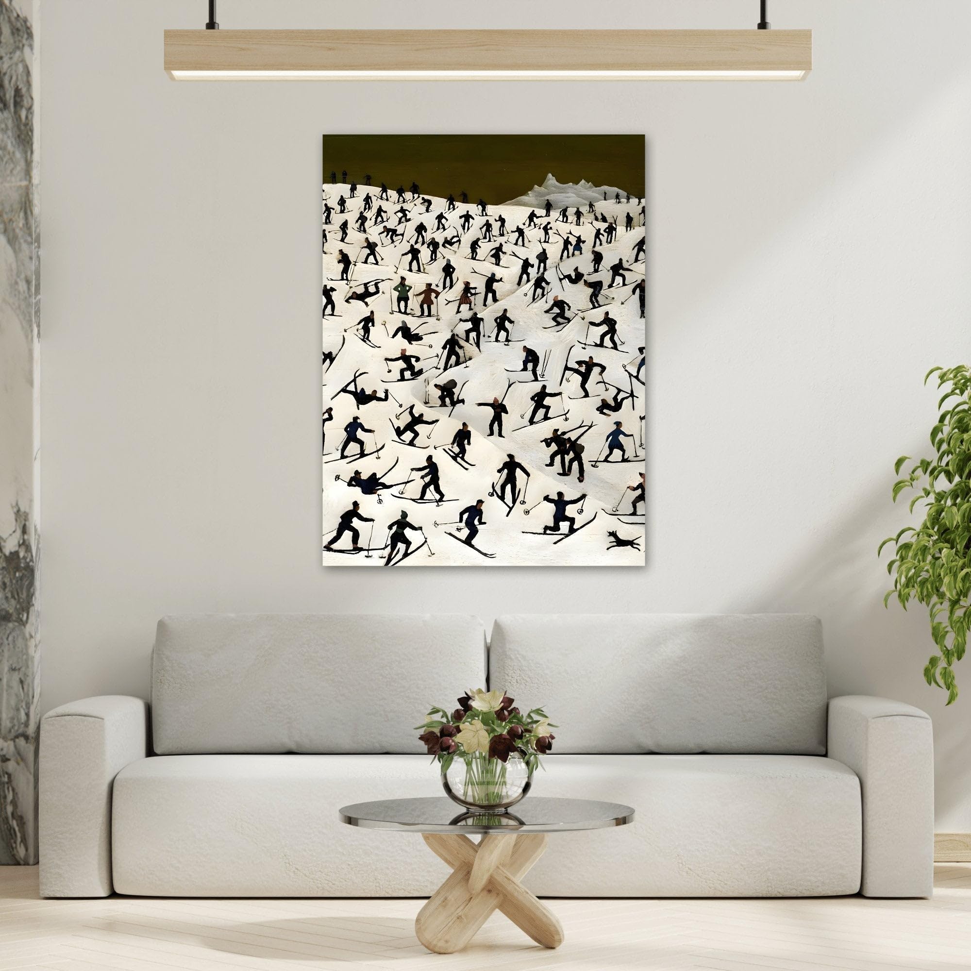 Franz Sedlacek Skiers Landscape - Framed Winter Snow Canvas Wall Art Print 12x16inch 30x40cm (Vertical) / 1.25inch 3.175cm