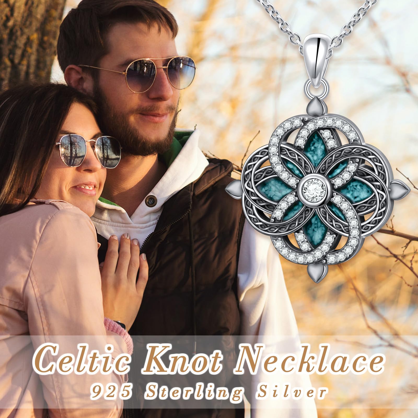 Flyow Hexenknoten Halskette 925 Sterling Silber Glücksbringer Irischer Keltischer Hexenknoten Anhänger Halskette für Damen Geburtstags Weihnachts Keltischer Knoten Kette Schmuck Geschenk