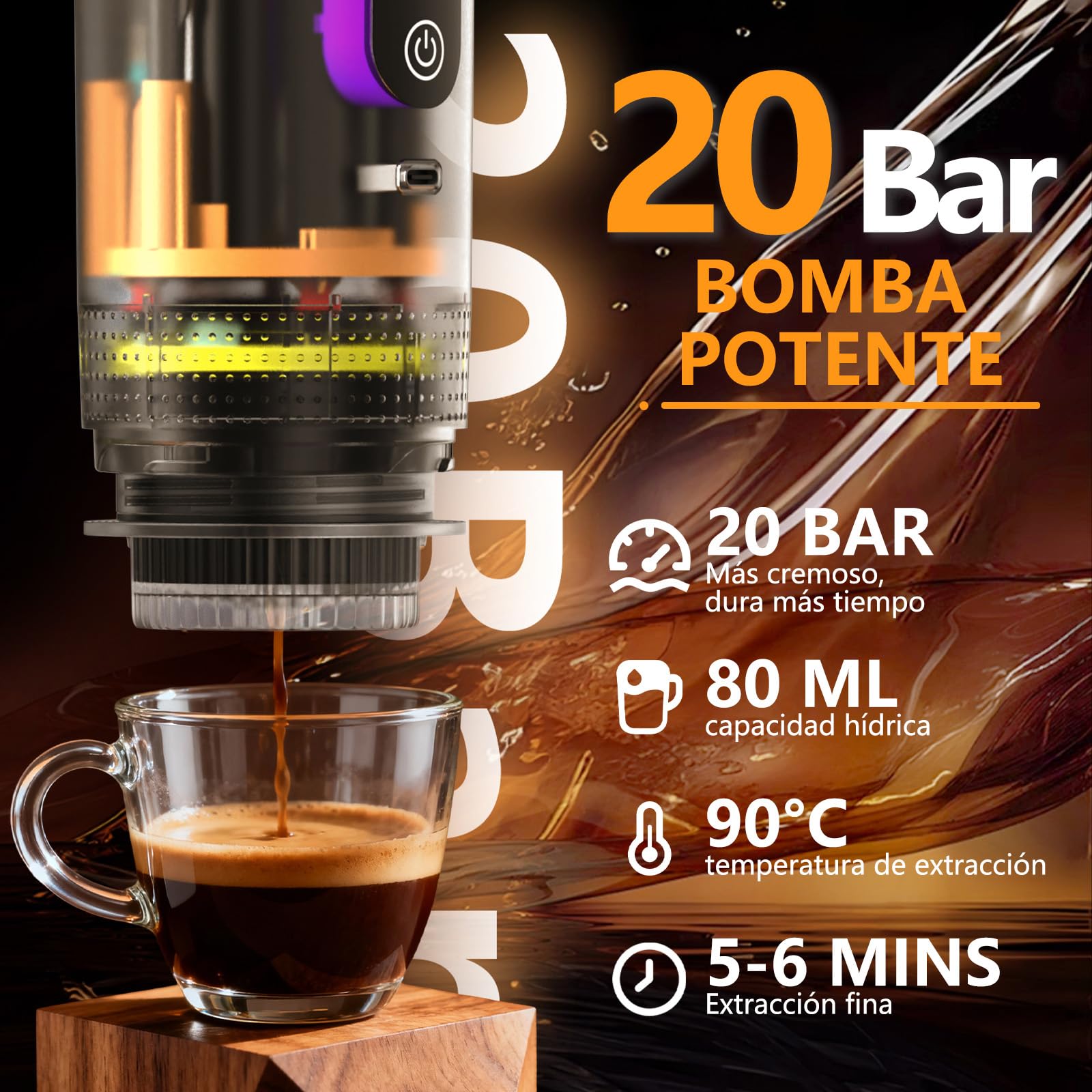 Nouvelle Machine à Café Espresso Portable,Machine à Cafe Portable 3 en 1 Compatible avec les Capsules Espresso et Poudre de Café,Auto-chauffante,Charge USB-C,Voyage,Camping,Bureau,Randonnée