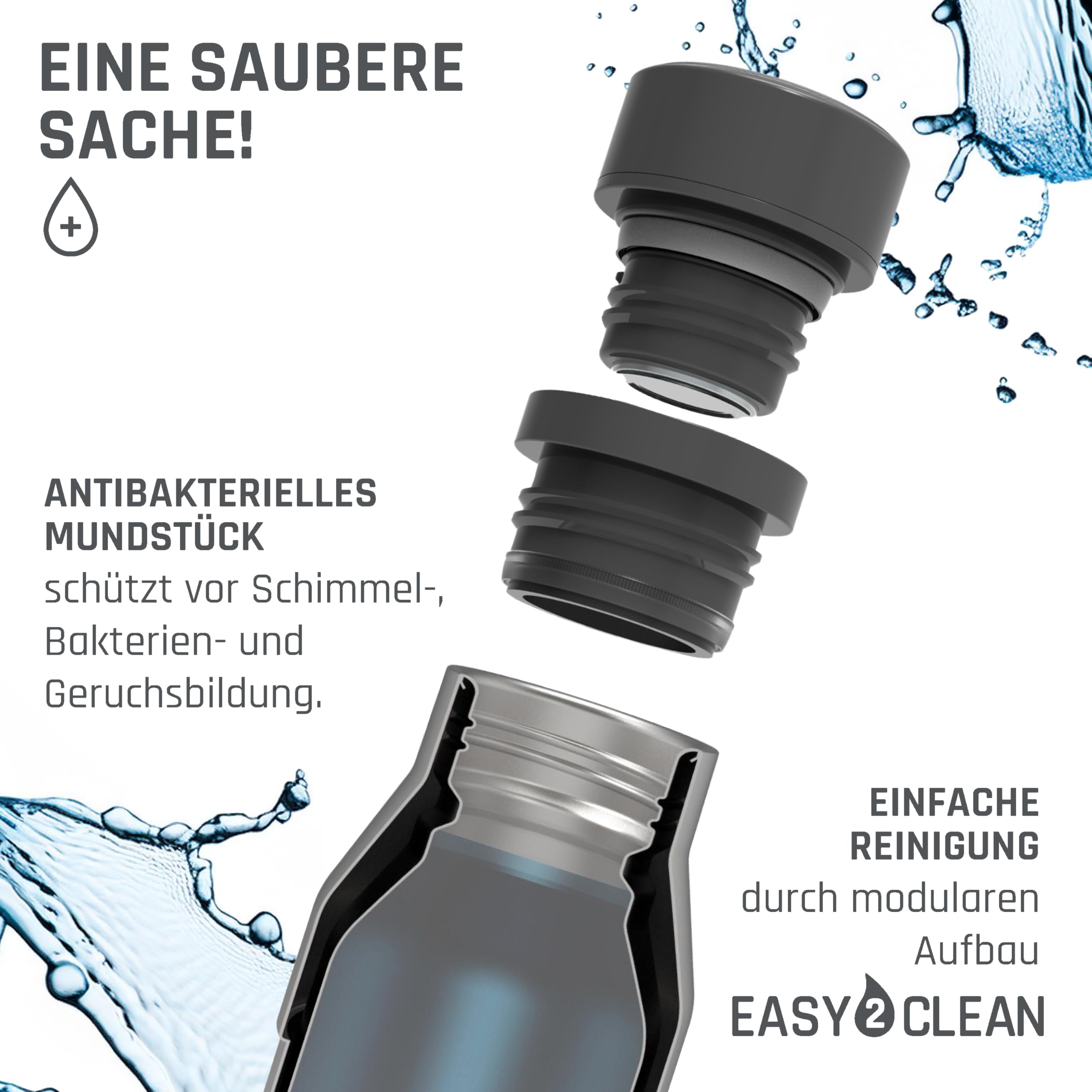 PULLE Edelstahl Trinkflasche 1l Thermosflasche 24h kalt & 12h warm, Auslaufsicher, Spülmaschinenfest, Kohlensäure geeignet, Sprudel, Hygieneverschluss, Recycelter Edelstahl (Weiß/Nachtblau, 1000ml)