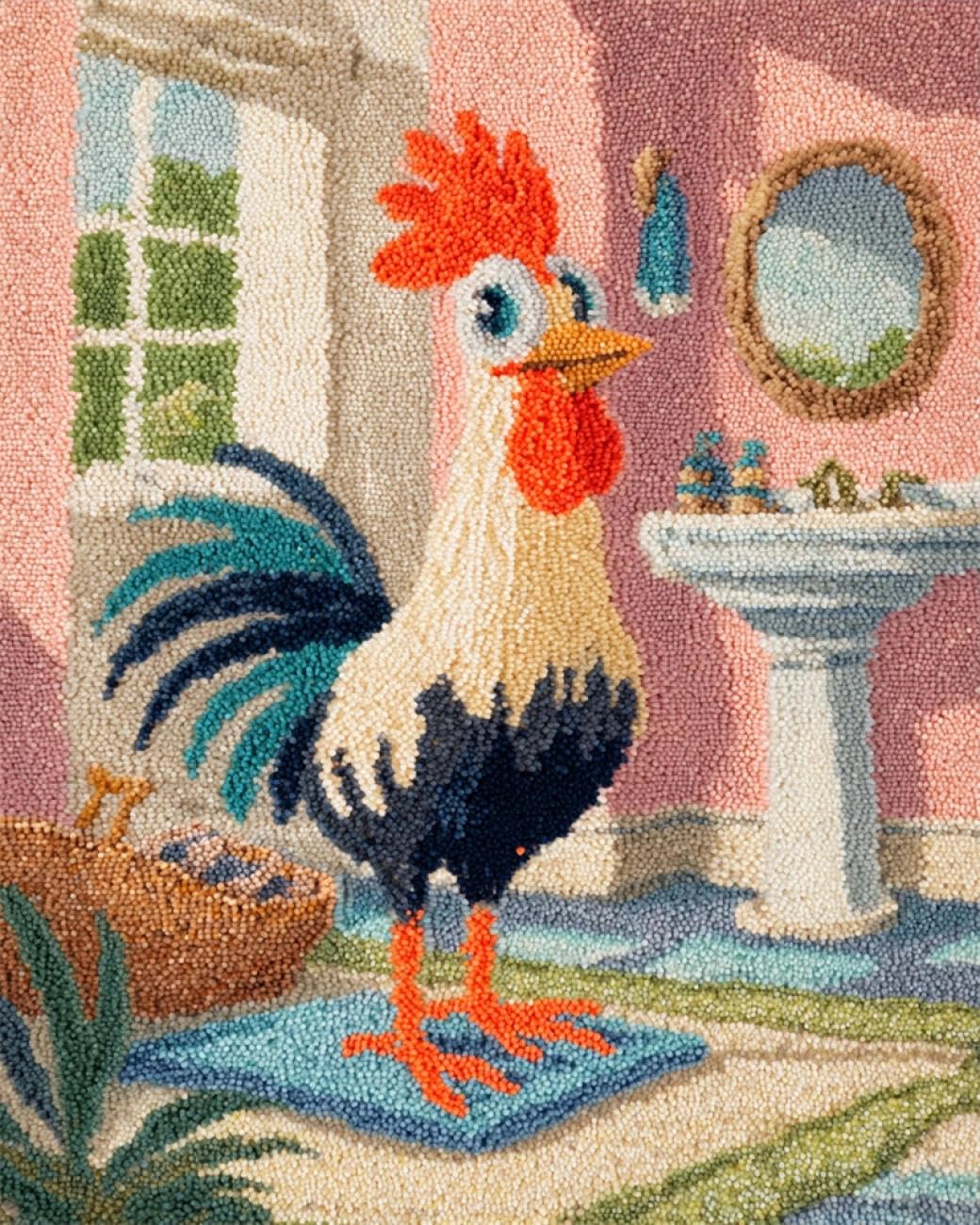 AMBATTERY Latch Hook Rug Kit Rooster in the Bathroom 85x115cm