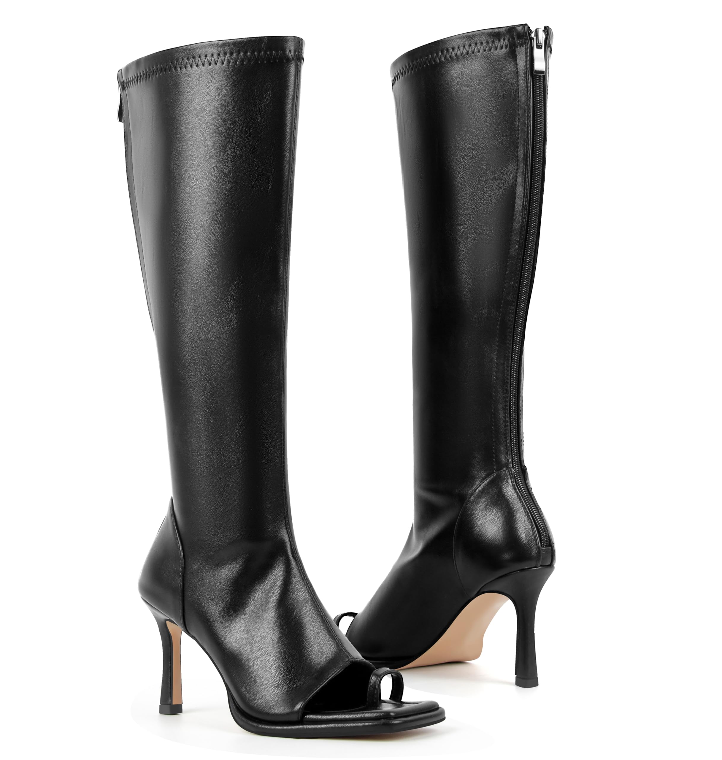 Open Toe Knee High Boots Toe-Ring Stretch Summer Boot with Zipper