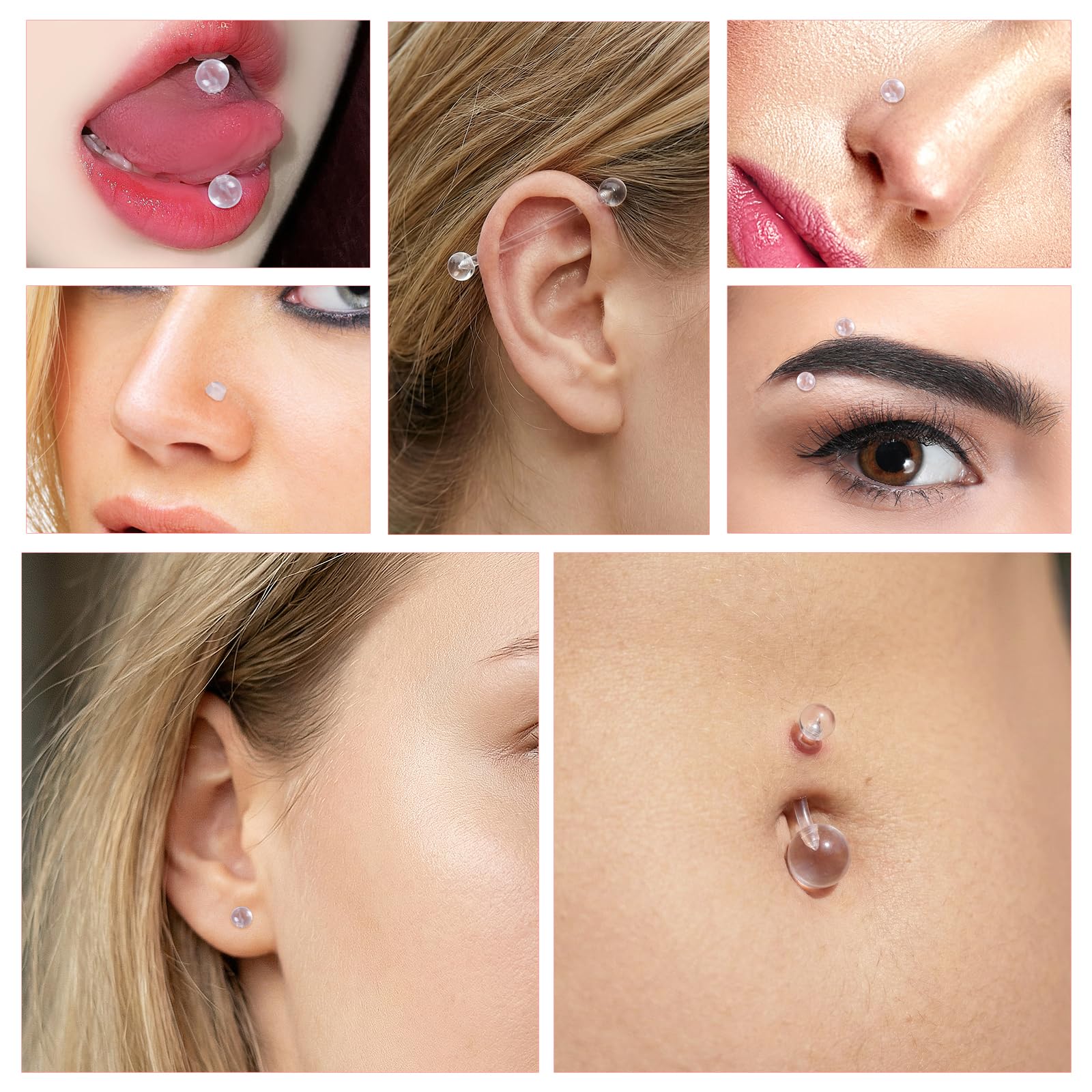 Telooco 43 szt. kolczyków do piercingu, przezroczyste plastikowe kolczyki do nosa, kolczyki do chrząstki przegrody nosowej, brwi, wargi, tragus, biżuteria dla mężczyzn i kobiet
