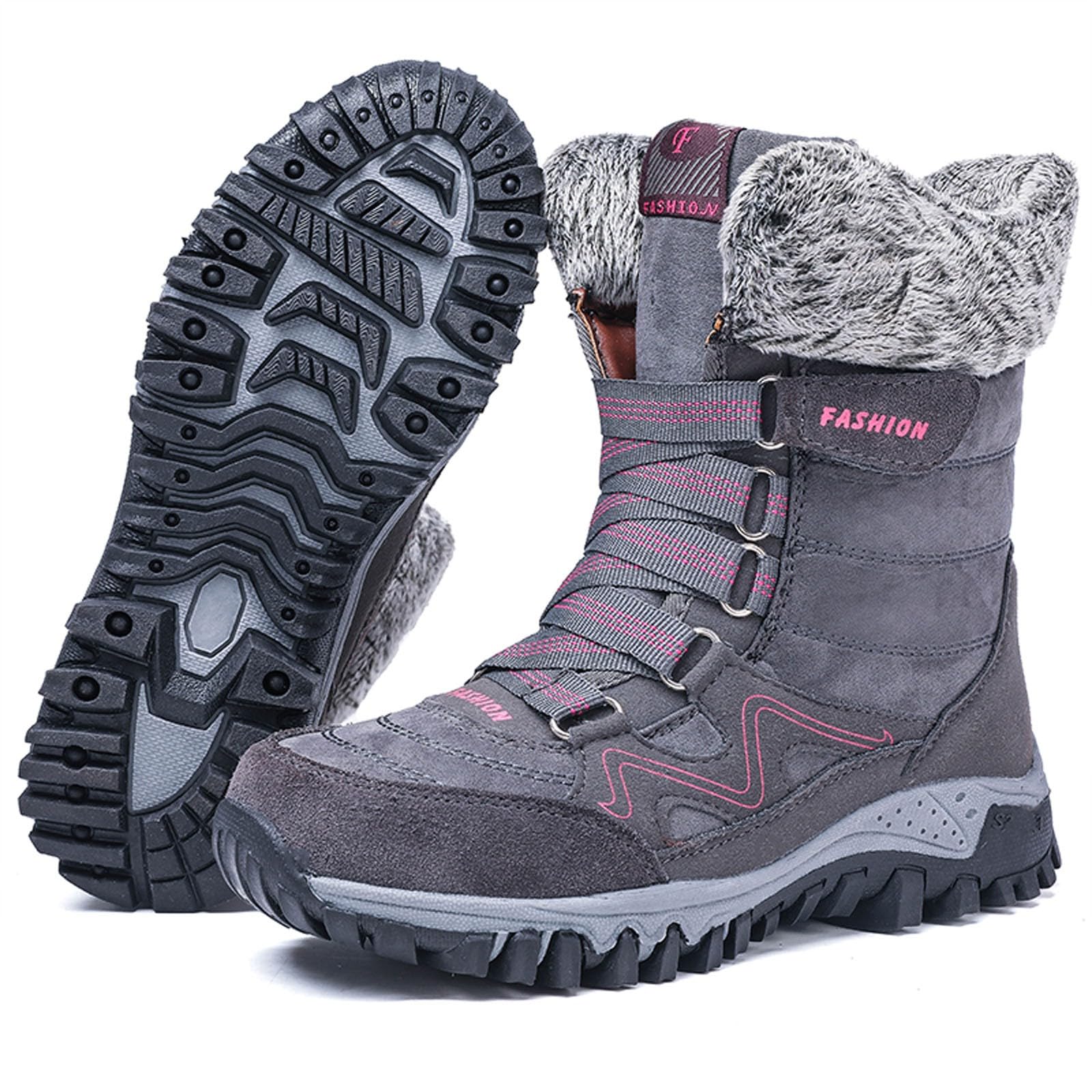 Scarpe Trekking Uomo Impermeabili Dopo Sci da Neve Boots Stivali Comodi e Antiscivolo Alla Moda Invernale Donna con Lacci Caldi Ispessimento in Tinta Unita