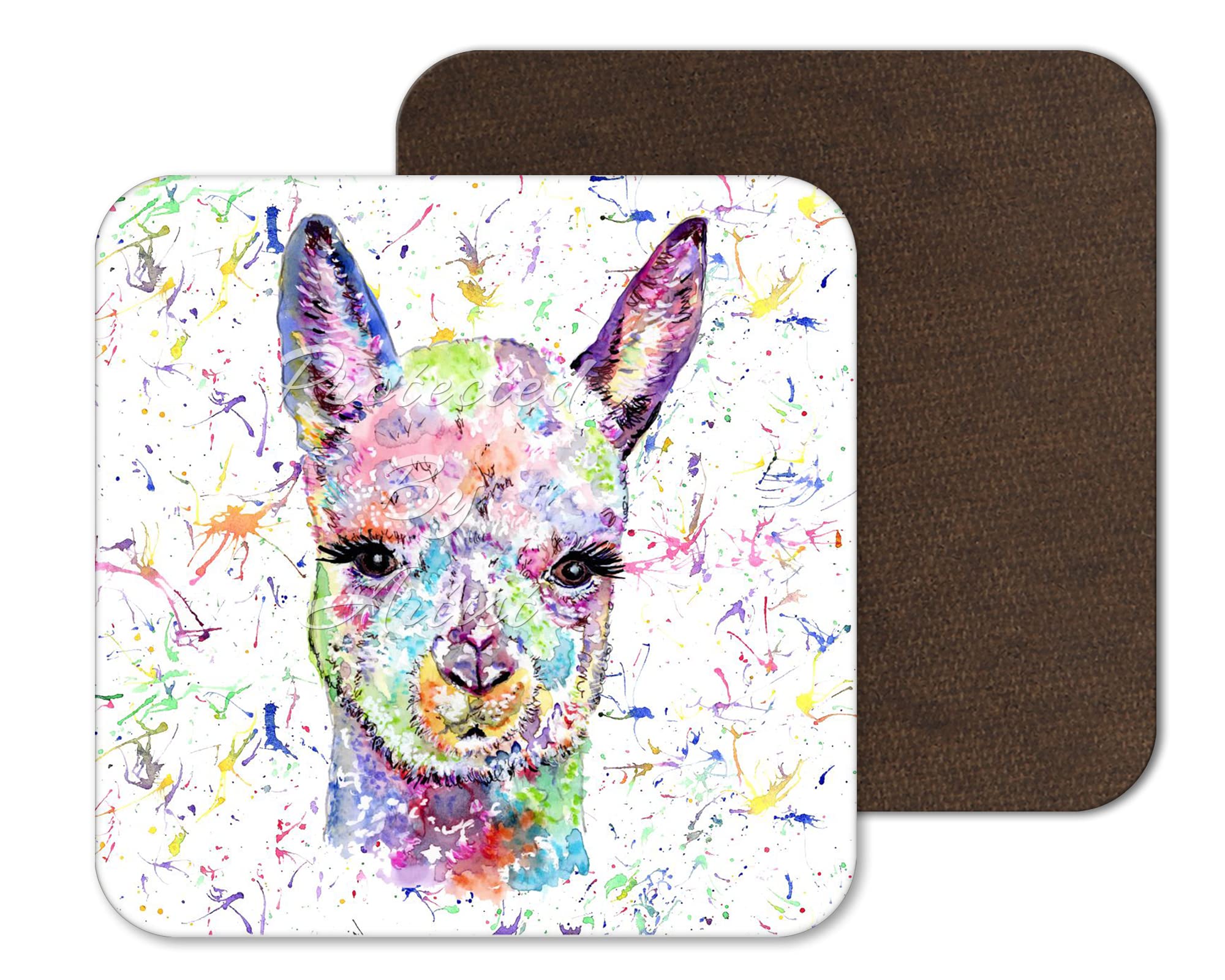 Coaster Alpaca Animals Coasters Watercolour Art Gift Work Office Dining Tea coffee (1)