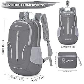 ZOMAKE Ultra Lightweight Packable Backpack 25L, Foldable Hiking Backpacks Water Resistant Small Folding Daypack for Travel(Dimgray NEW)