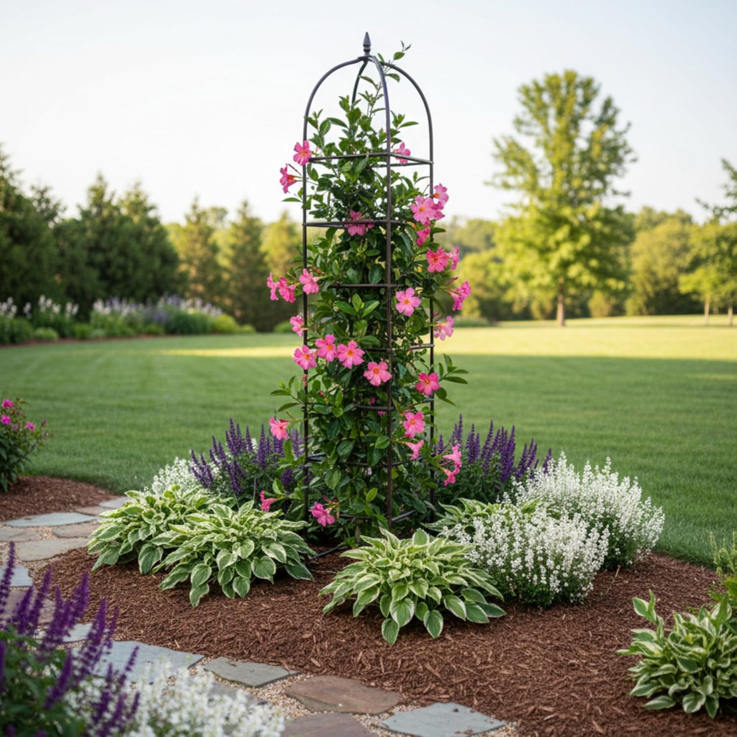 H Potter 8.5 Foot Iron Garden Obelisk Trellis | Heavy-Duty Ornamental Metal Landscape Hardscape for Climbing Plants | Large Handcrafted Vertical Yard Art - Model GAR470L