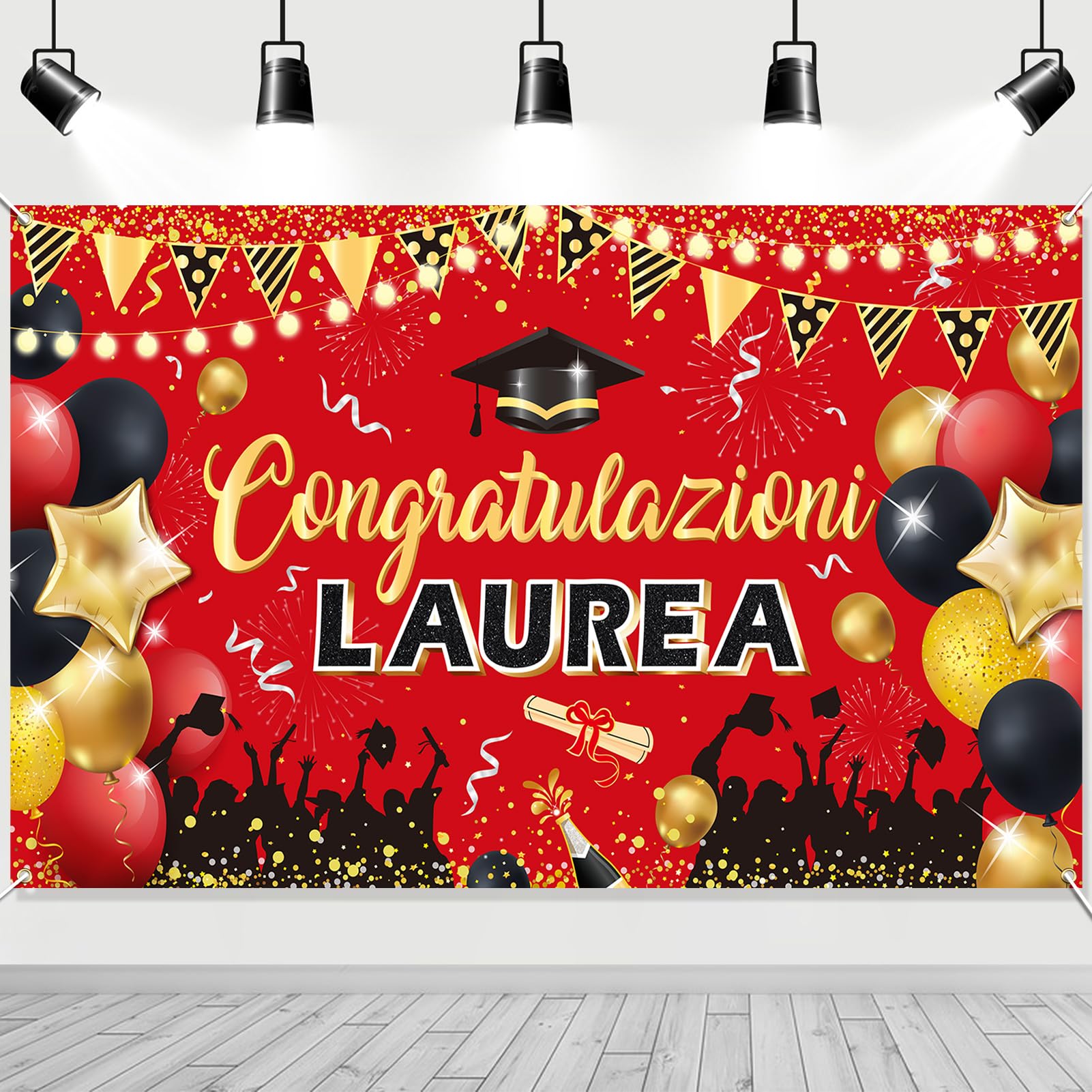 Decorazioni Laurea 2025 HOWAF - Palloncini Rossi E Striscione Congratulazioni - Foto 2