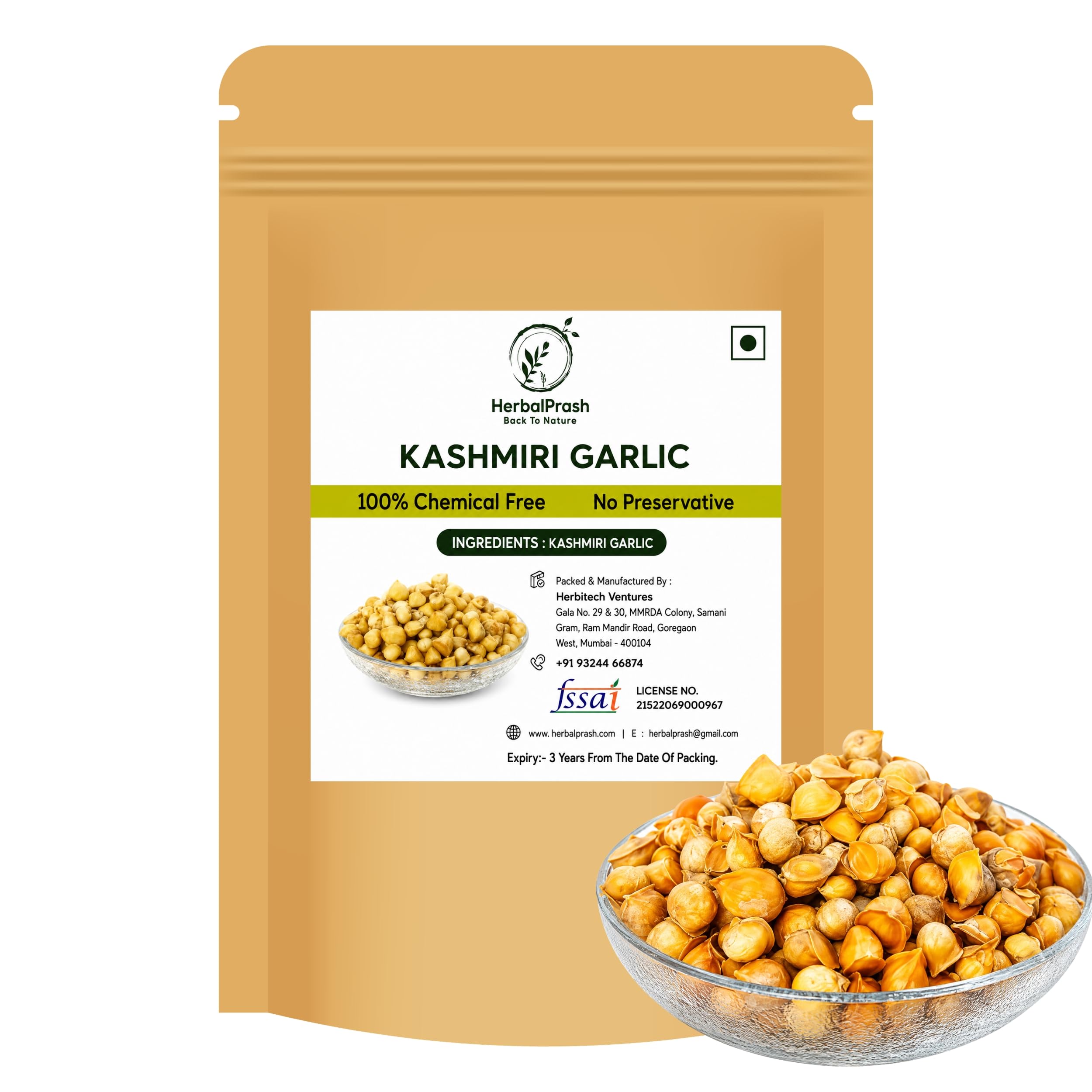 HERBALPRASH Kashmiri Garlic (Lahsun) - 50g | Single Clove Garlic | Snow Mountain Garlic