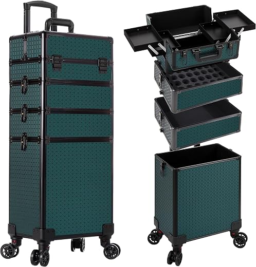 AROUS Rolling Makeup Train Case Large Storage Cosmetic Trolley 4 in 1 Large Capacity Trolley Makeup Travel Case with Key S...