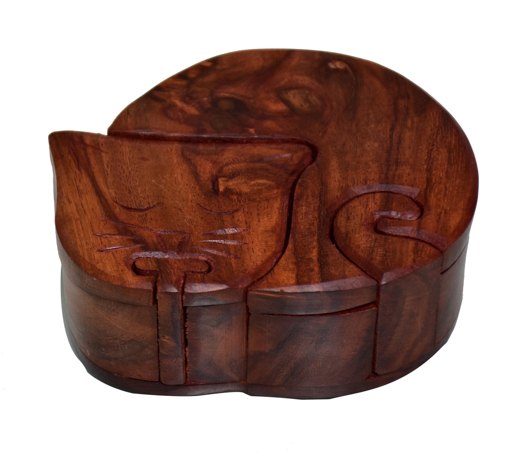 Boîte souvenir mystère en bois chat endormi un cadeau magique unique
