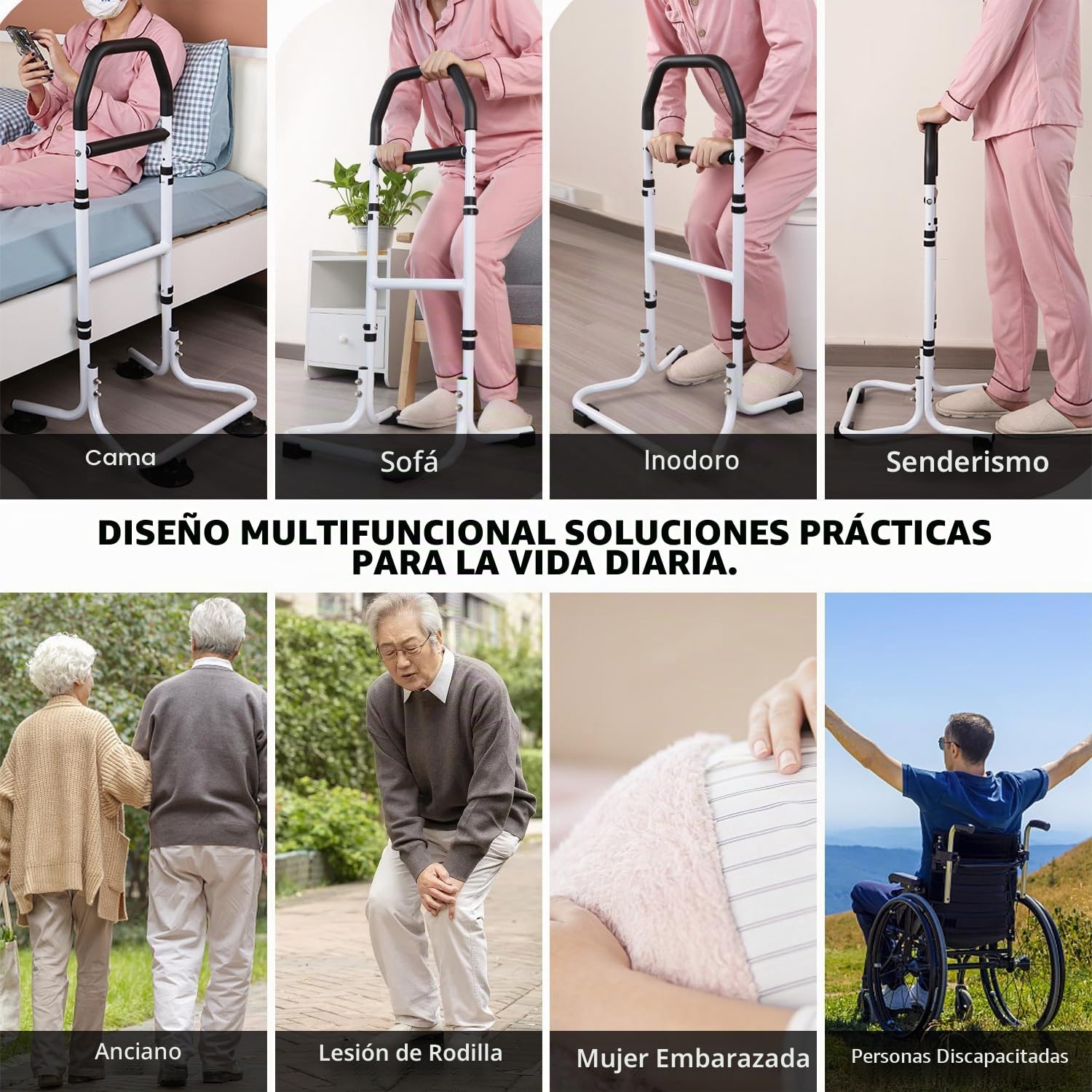 Ayuda para levantarse para personas mayores, ayuda de pie para personas mayores, ayuda para sentarse con pies antideslizantes, ayuda de movilidad, suelo en forma de U mejorado, 8 niveles de altura