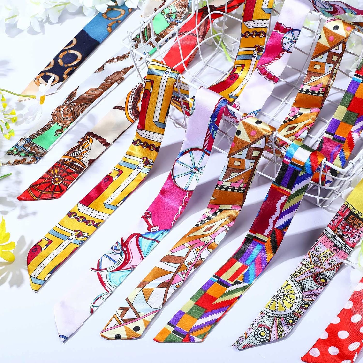 Handepo 60 Pcs Women Handbag Head Scarf for Women Hair Purse Scarf Handle Ribbon Satin Head Neckerchief Silk Headband - Image 3