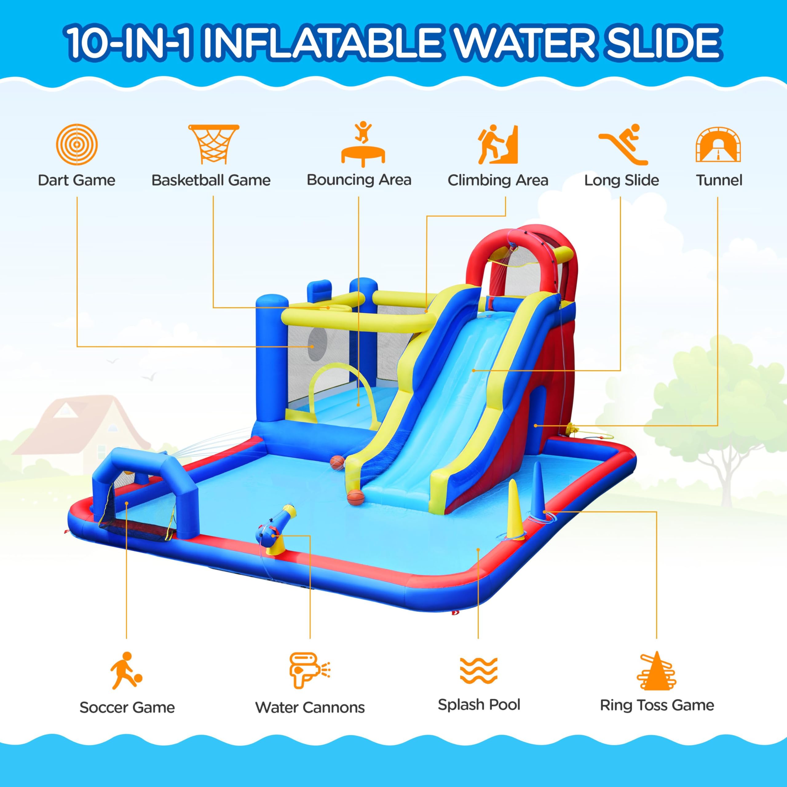 Snapklik.com : 10-in-1 Inflatable Bounce House w/Slide, Outdoor Water ...