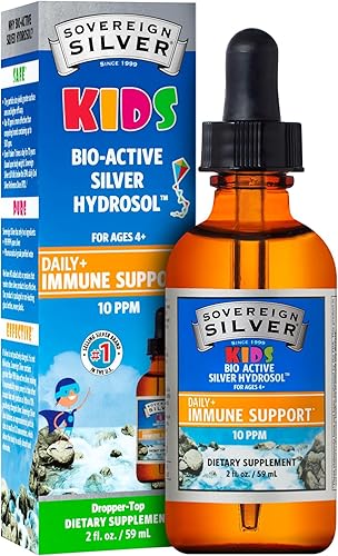 Apoyo inmunológico infantil de Sovereign Silver - Plata coloidal, hidrosol de plata bioactiva, 10 ppm, cuentagotas líquido, 2 Fl Oz (59 mL)