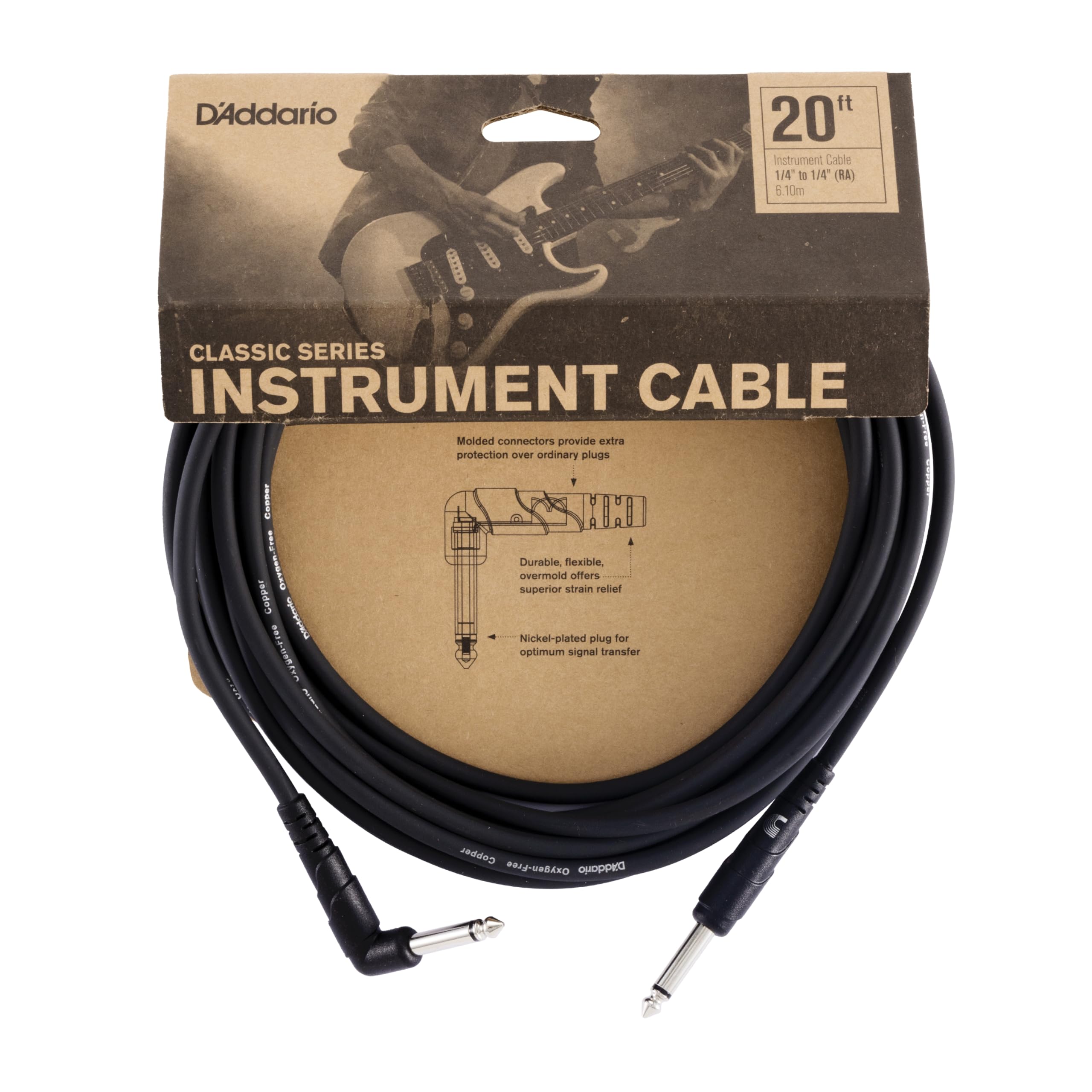 Planet Waves Classic Series PW-CGTRA Right Angle Plug 20-feet Instrument Cable